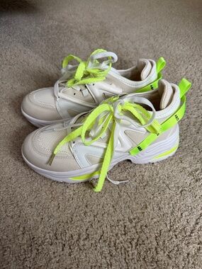 Chunky Beige & Neon Yellow Accent Sneakers